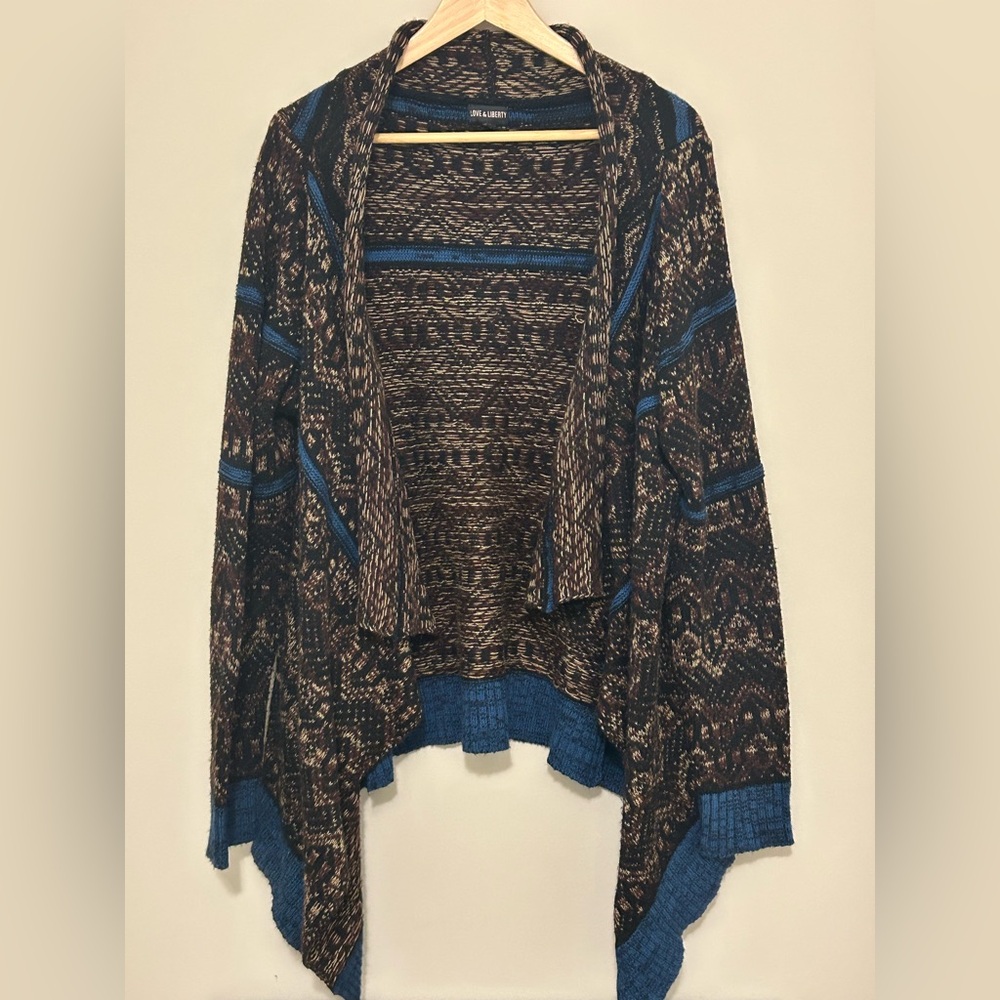 Love & Liberty Blue and Brown Knit Women’s Cardigan Size Large
